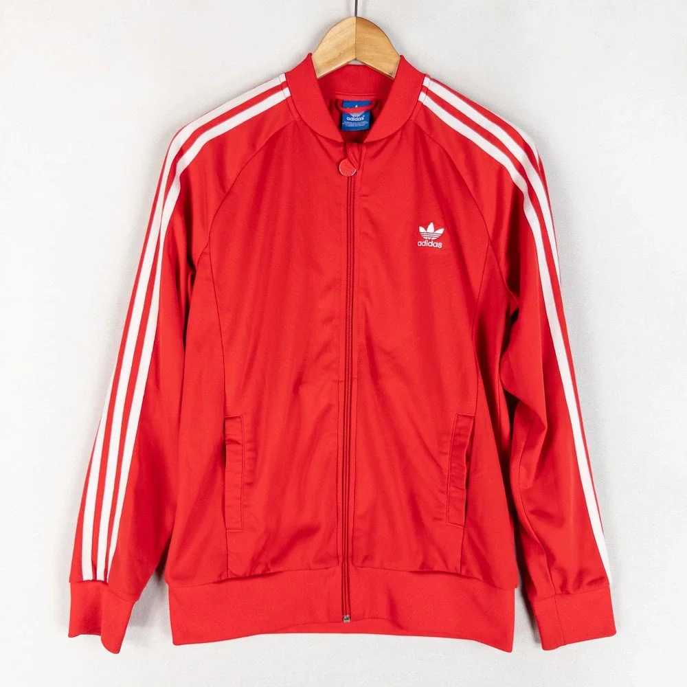 Adidas Boys Track Jacket Boys XL Red White Stripes Trefoil Full Zip Retro Sporty